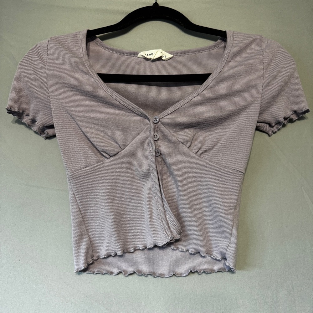 Aeropostale Womens Babydoll Cropped Cardigan Size XS Purple Preppy Y2K Frills